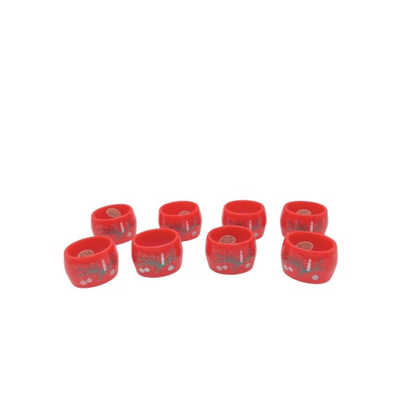 8 Vintage Christmas Napkin Rings by Reed Acrylic Red Holiday Decor Ornament Snow - Picture 8 of 10